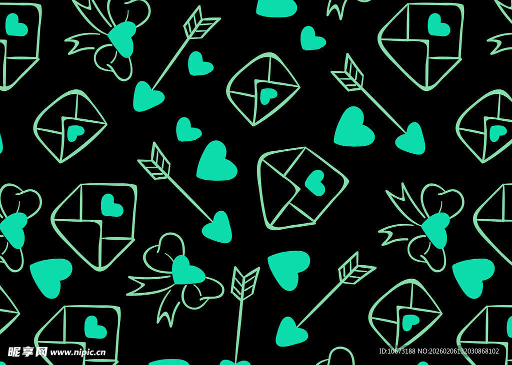 绿色爱心箭头无缝图案