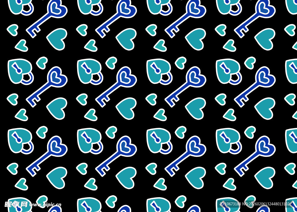 骷髅钥匙爱心图案背景