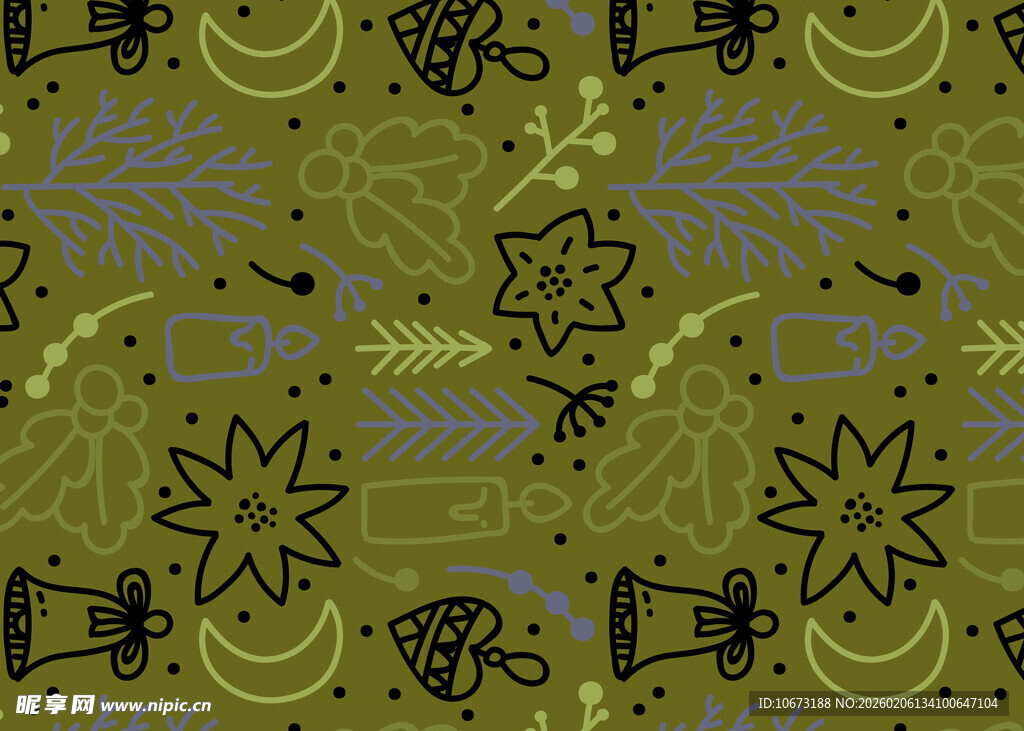 绿色底抽象手绘图案元素