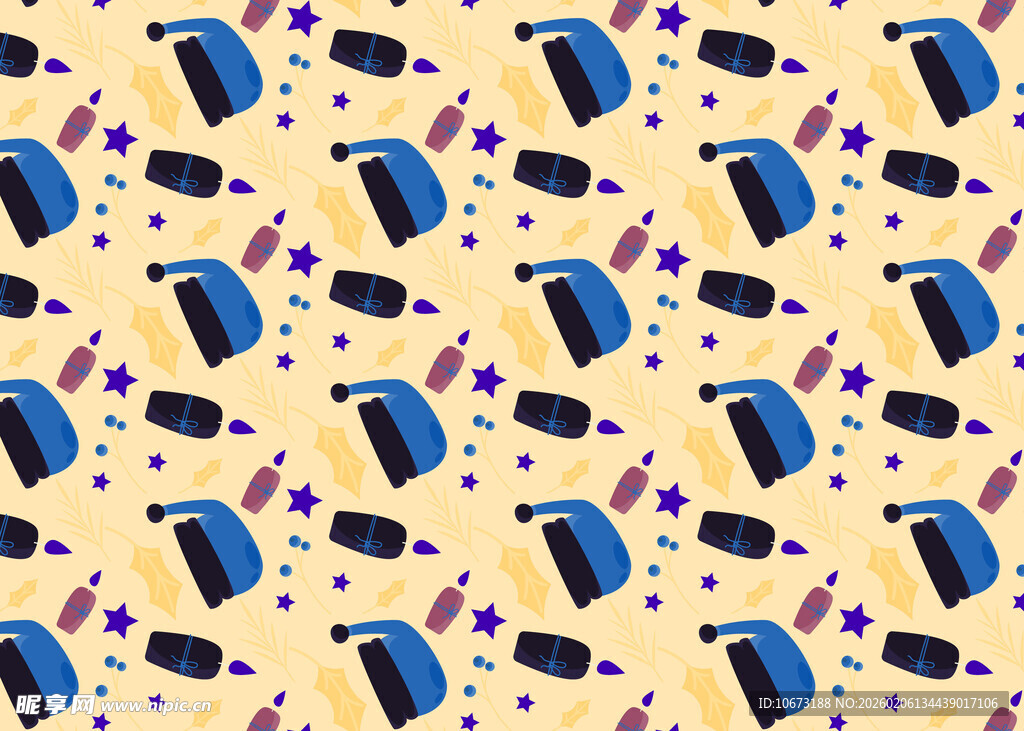 卡通风格毕业元素无缝图案