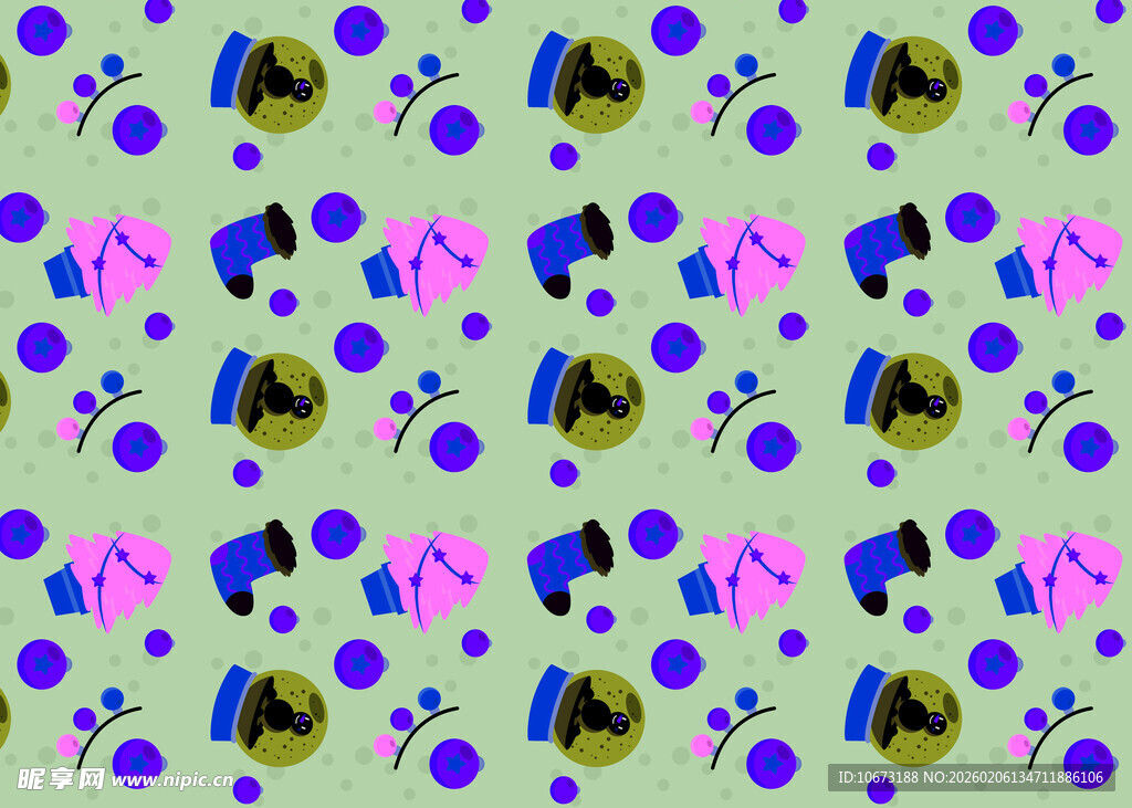 多彩图案背景中的物品组合