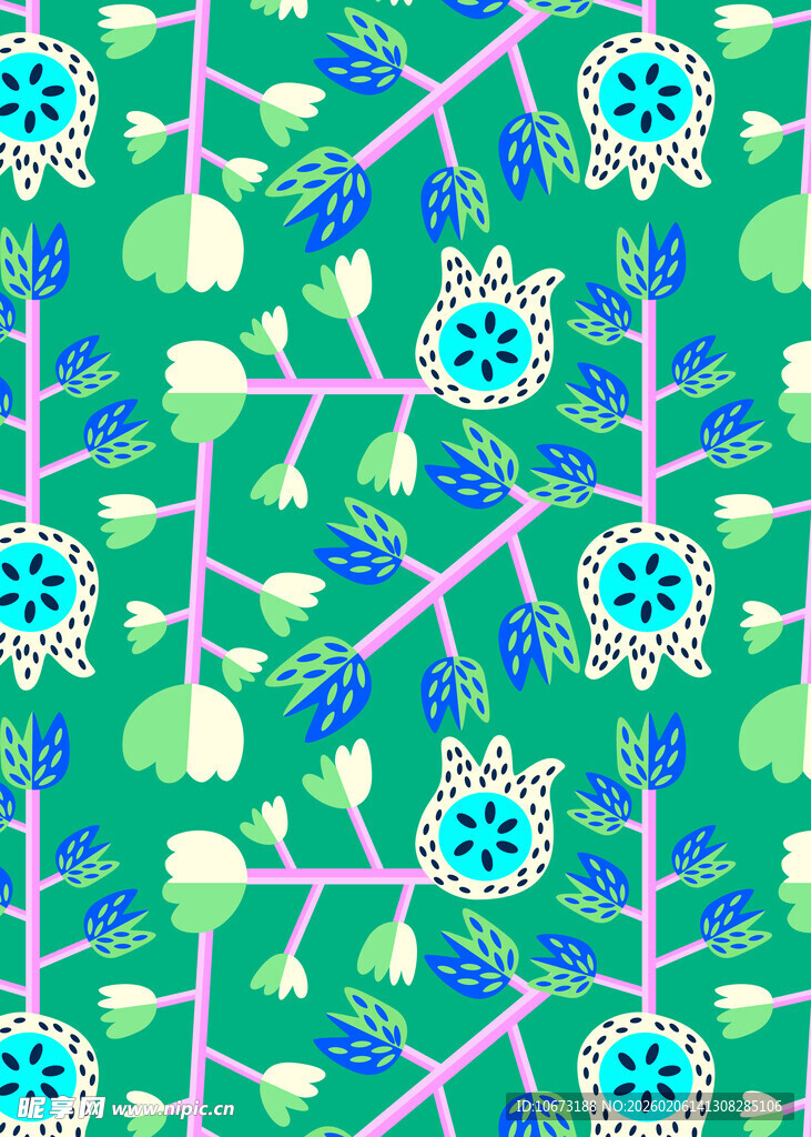 清新花卉几何图案背景