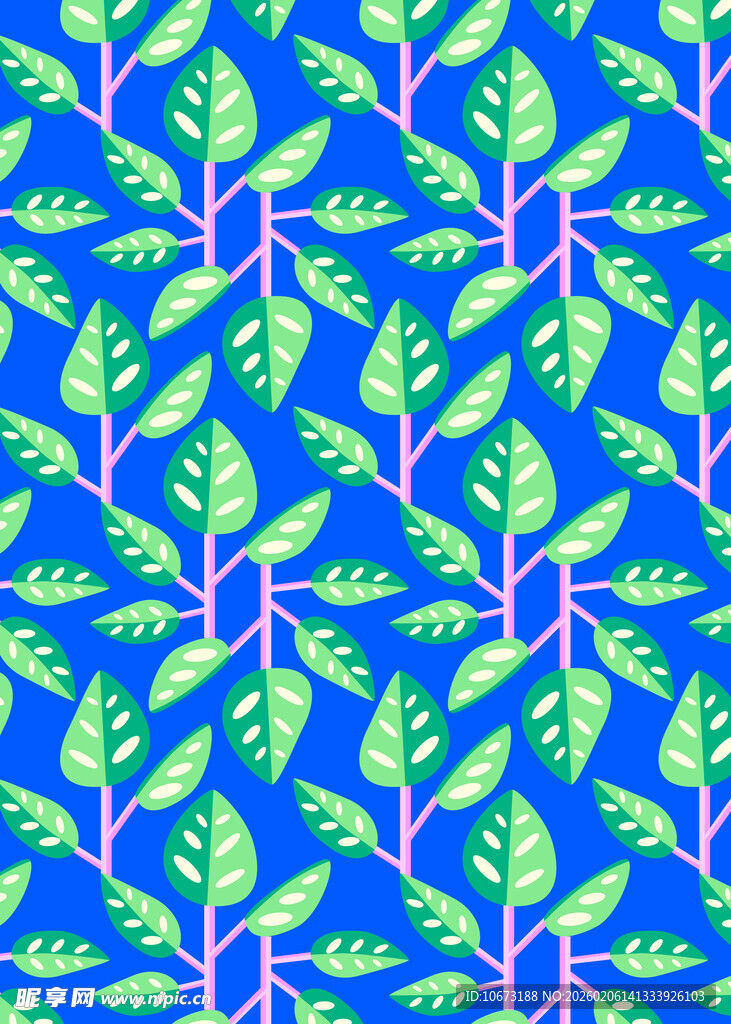 蓝底绿叶植物图案纹理