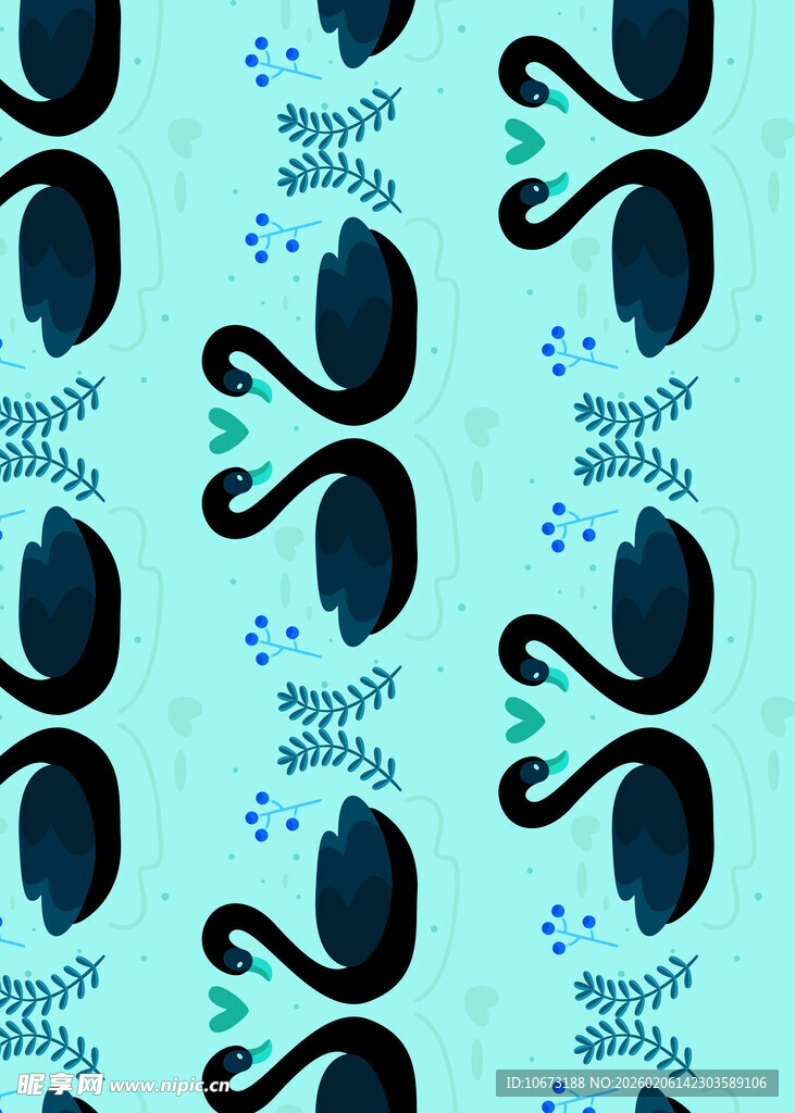 蓝底黑天鹅图案纹理设计