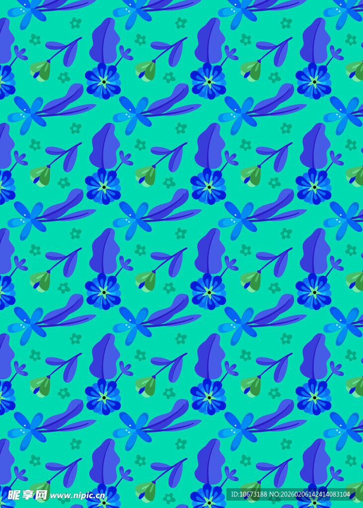 蓝绿花卉图案背景纹理