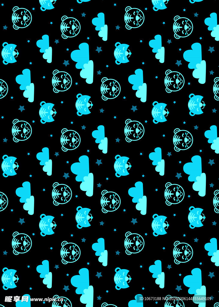 蓝色卡通图案黑色背景纹理