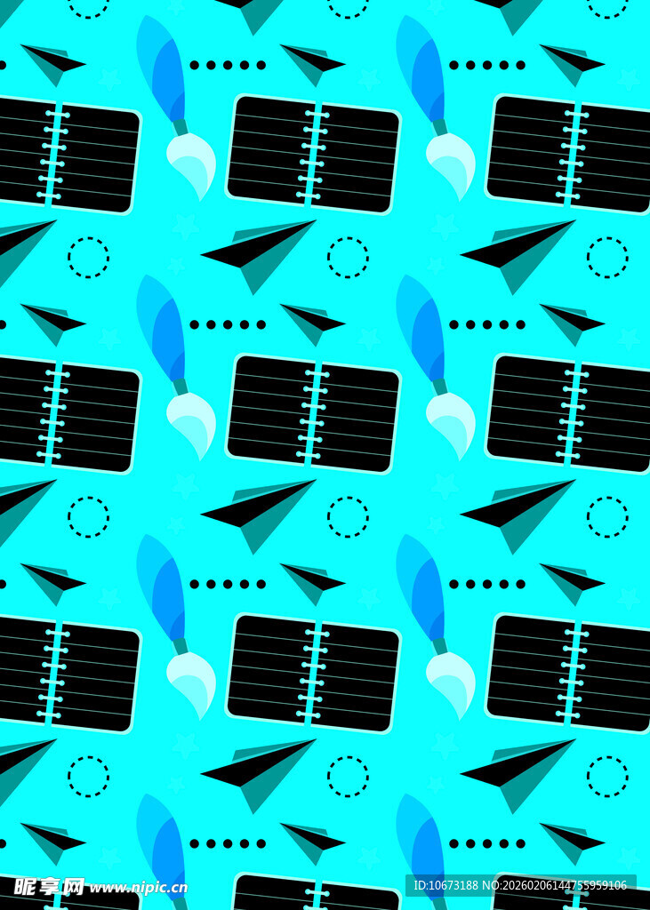 蓝色背景上的纸飞机与唱片图案