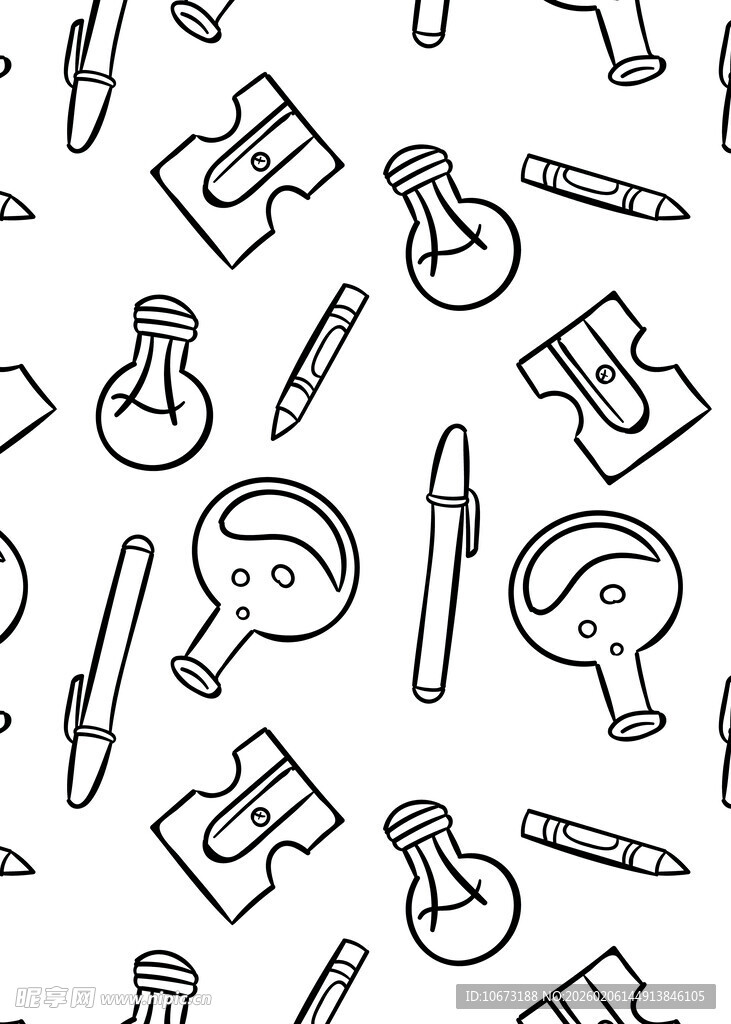 手绘文具图案无缝背景图