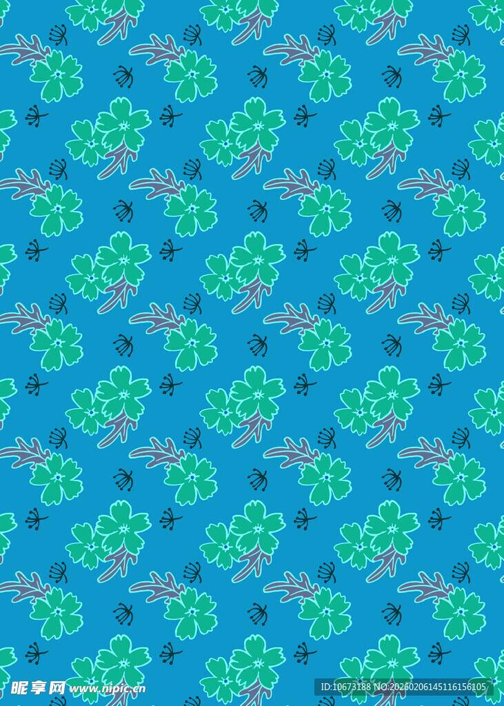 蓝底绿植图案无缝背景图