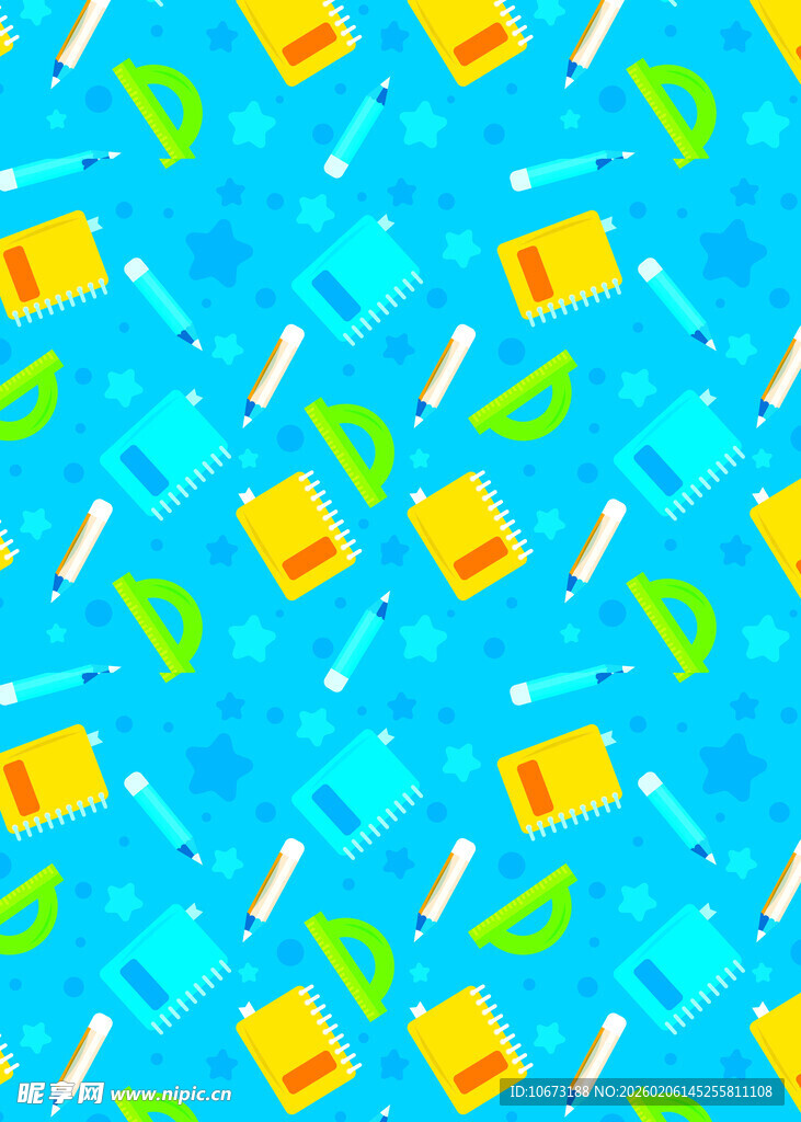 蓝色背景多彩文具图案