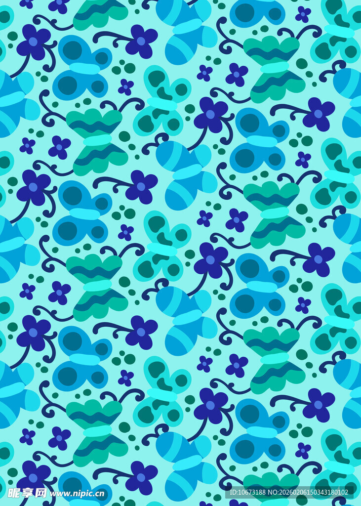 蓝绿花卉图案背景纹理
