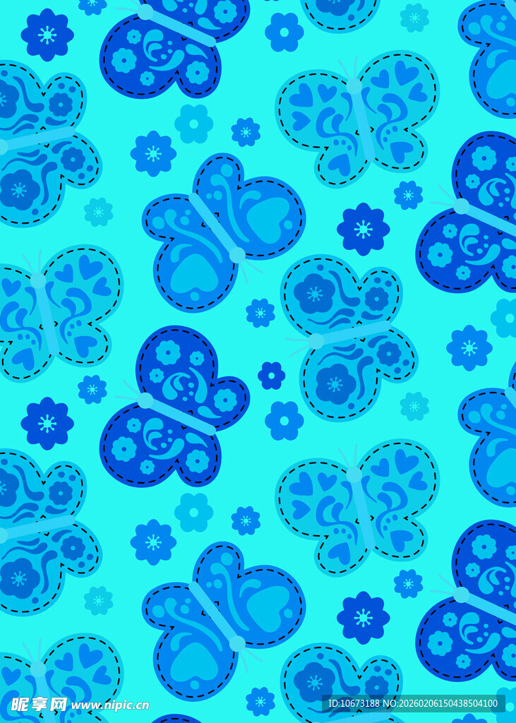 蓝色花卉蝴蝶图案背景