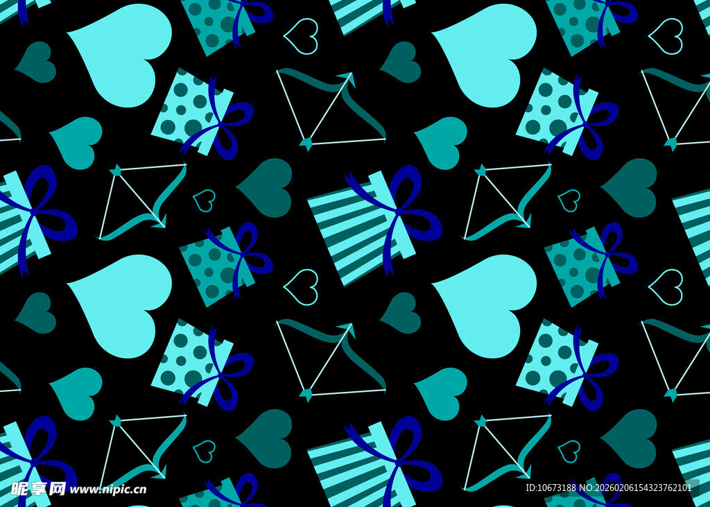 蓝绿几何爱心图案背景