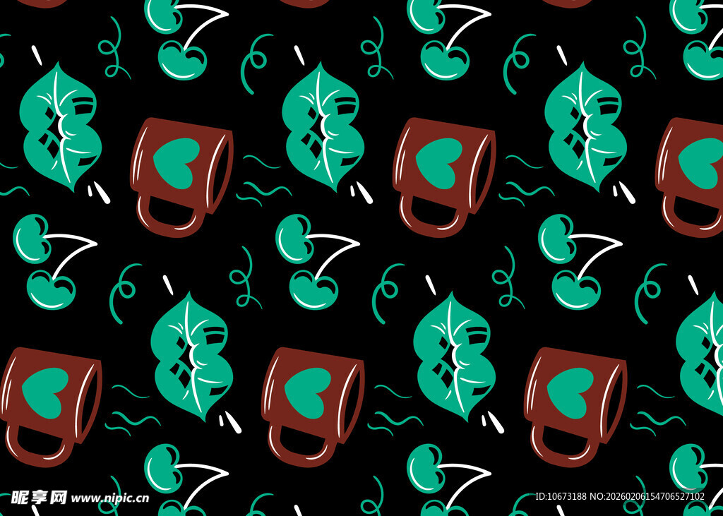 绿叶与红物件的趣味图案