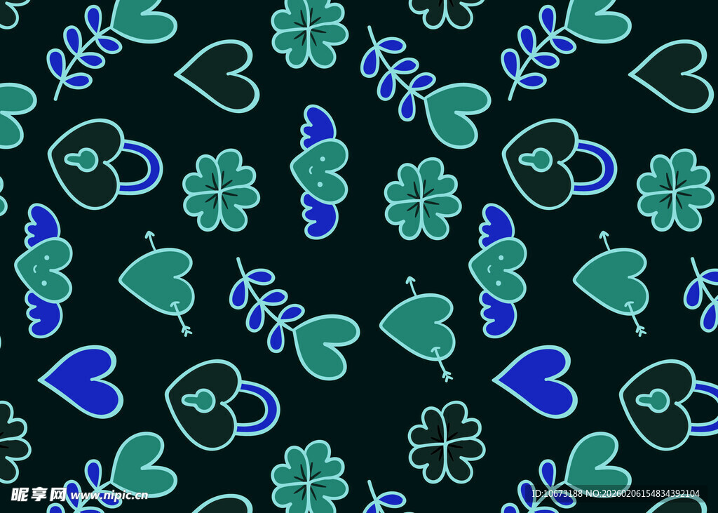 绿色心形四叶草图案背景