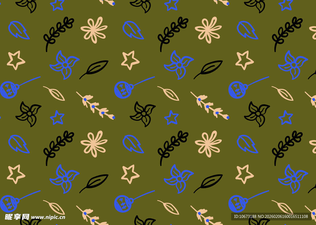 绿色底花卉植物图案背景