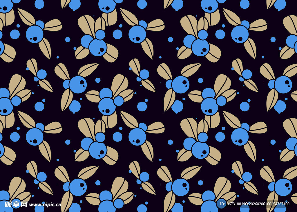 深蓝色底蓝黄花卉图案