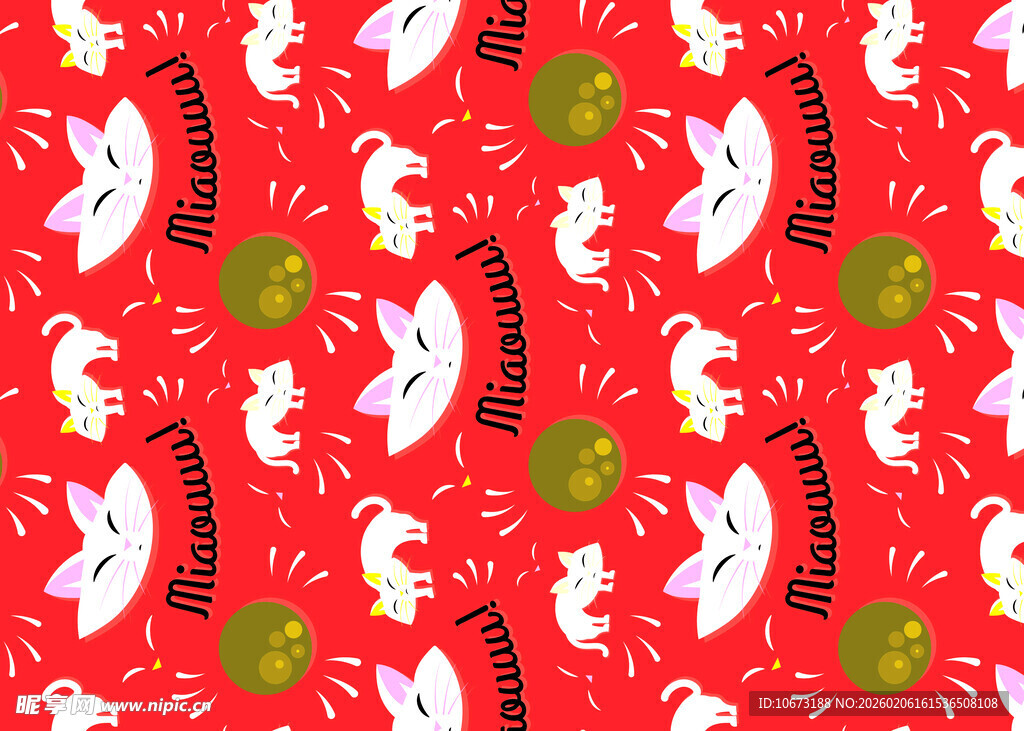 红色底可爱小猫图案纹理