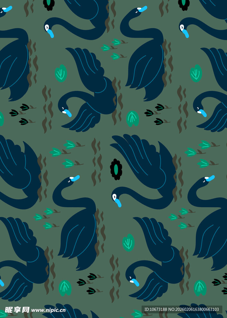 蓝绿相间天鹅图案纹理