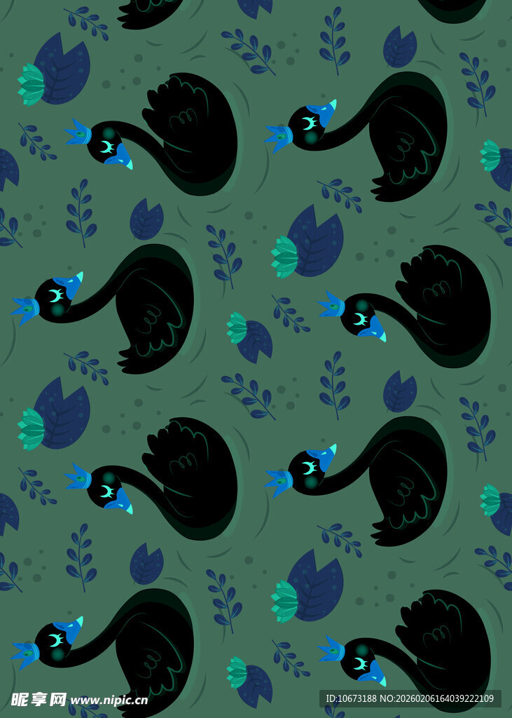 黑天鹅绿植图案背景图