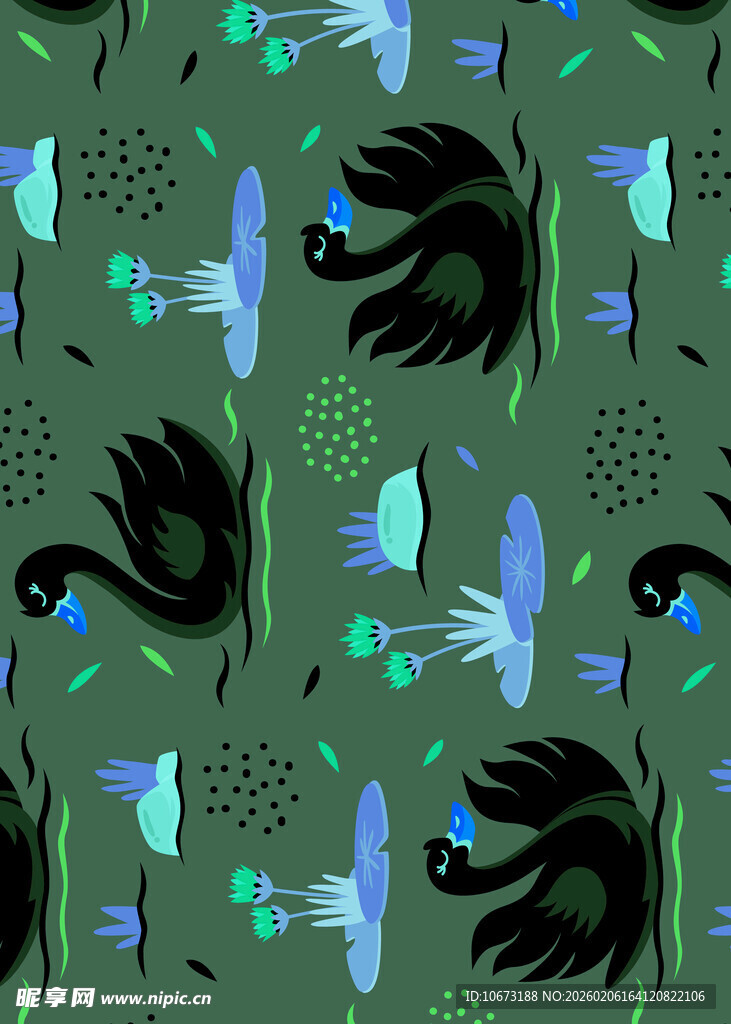 黑天鹅花卉图案无缝背景