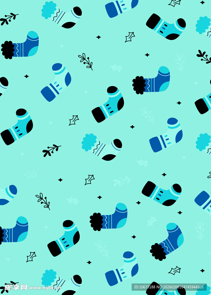 蓝底多彩小物件无缝图案