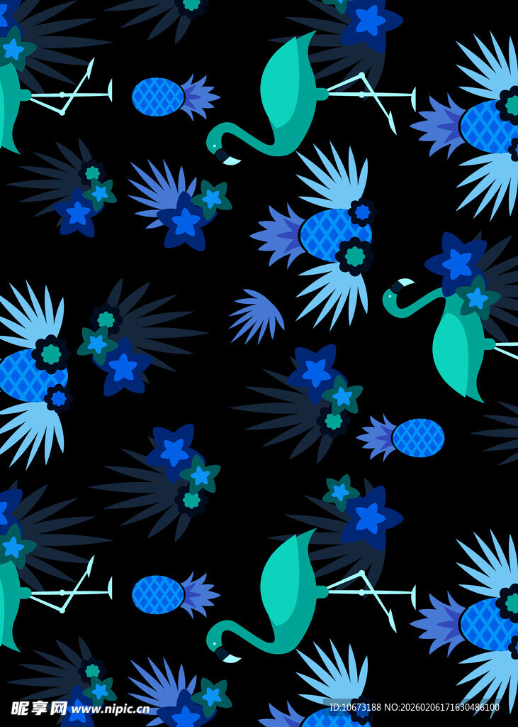 热带风动植物图案背景