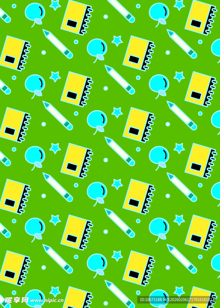 绿色背景文具图案设计
