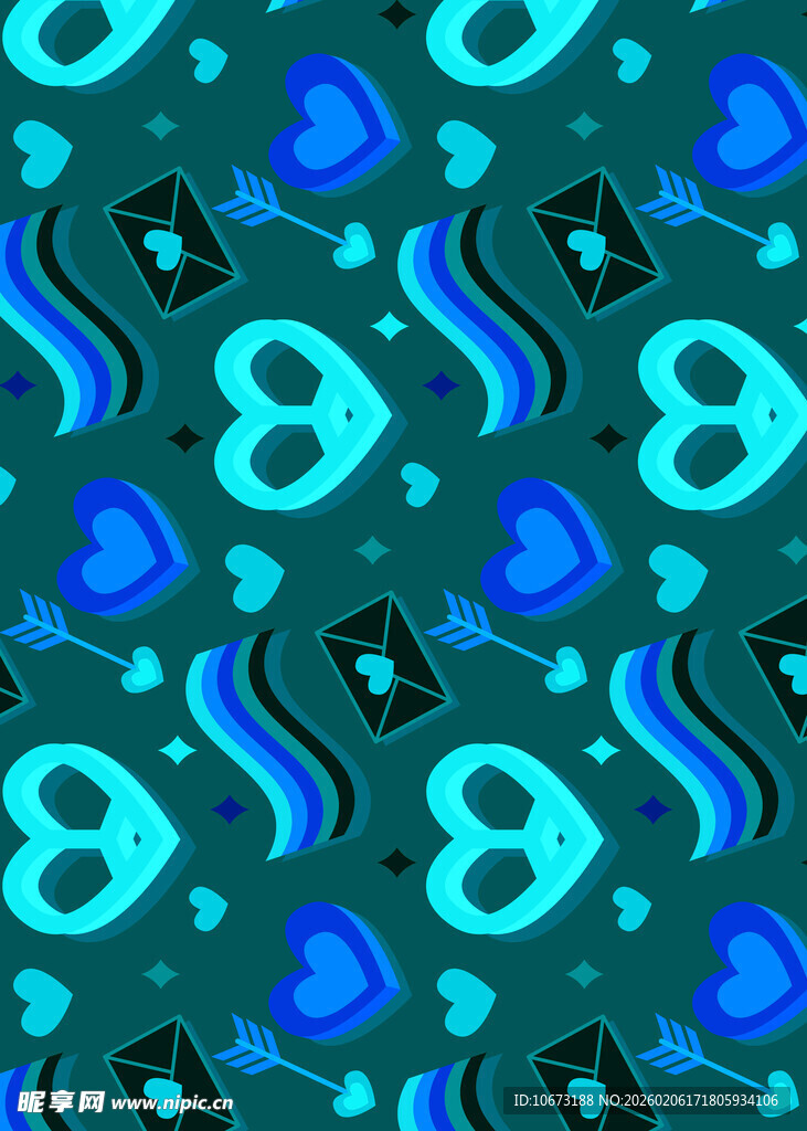 蓝绿色爱心几何图案背景