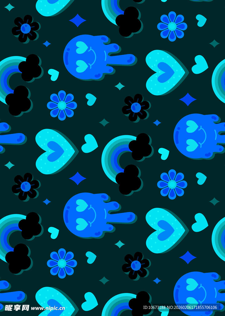 梦幻蓝调太空元素无缝图案