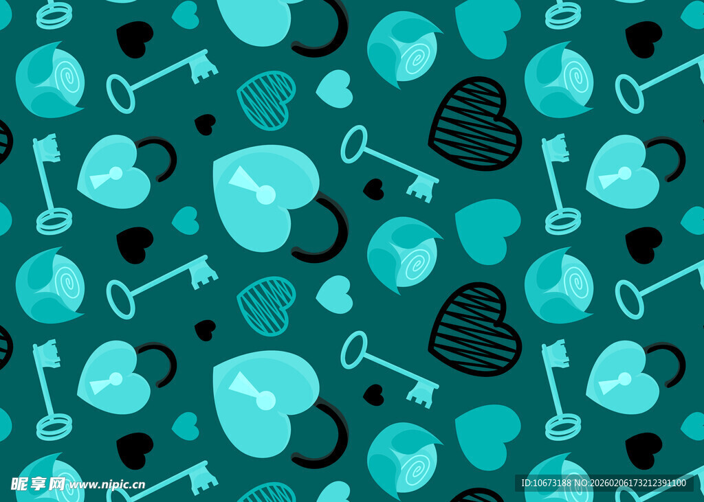 蓝绿色爱心骨头图案背景