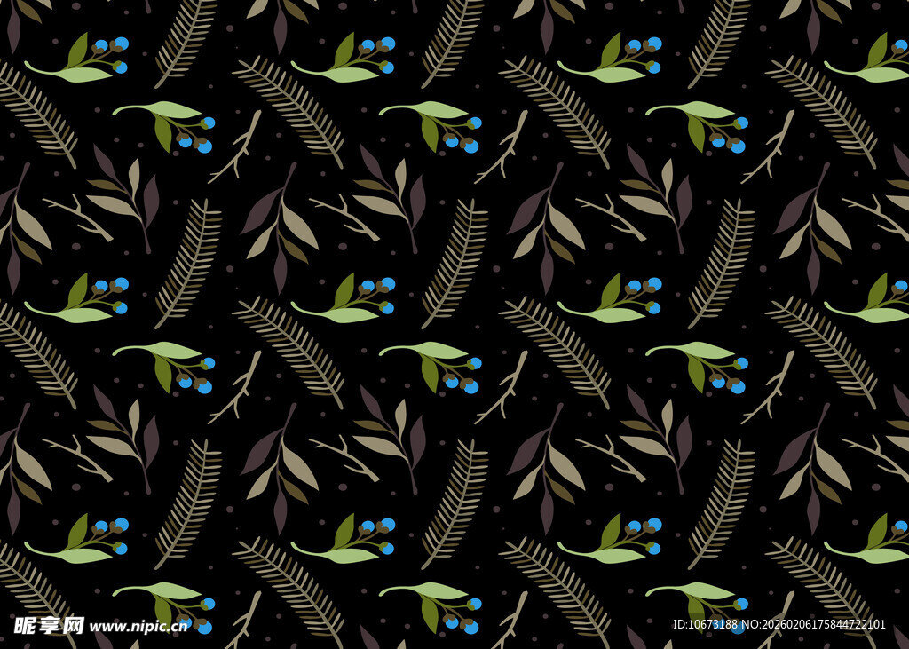 黑色背景的植物图案纹理