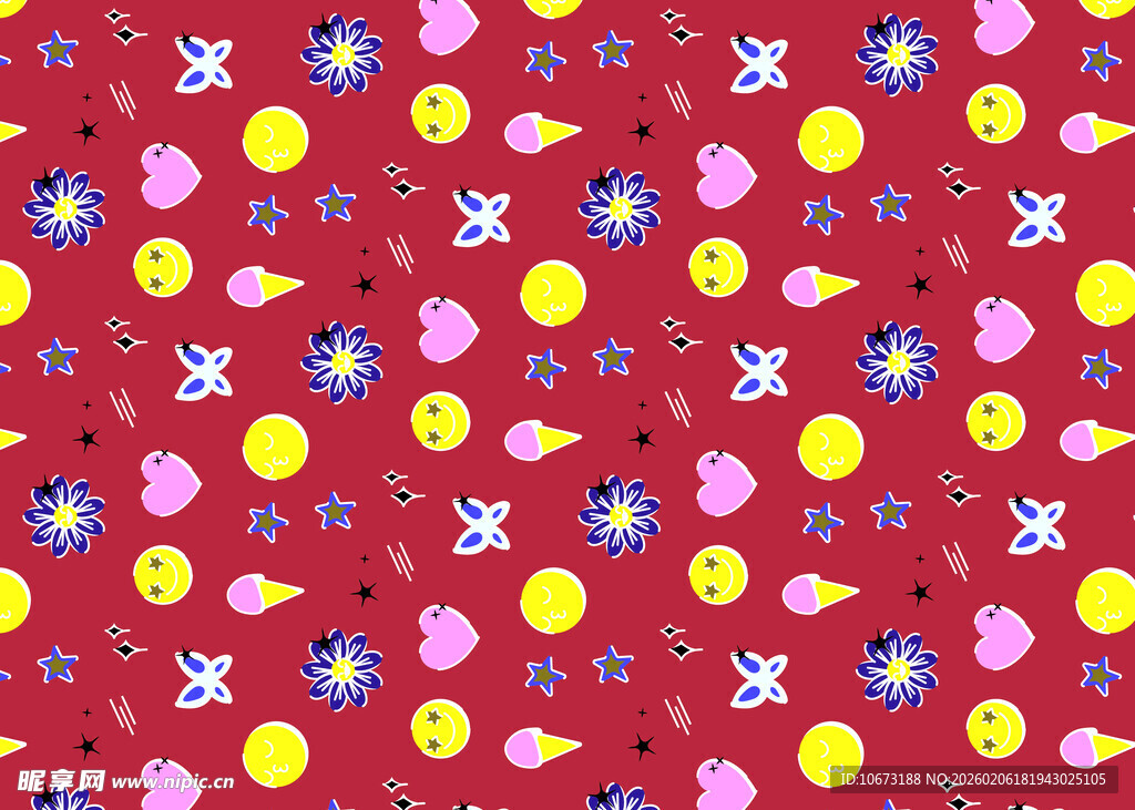 红色背景多彩图案纹理