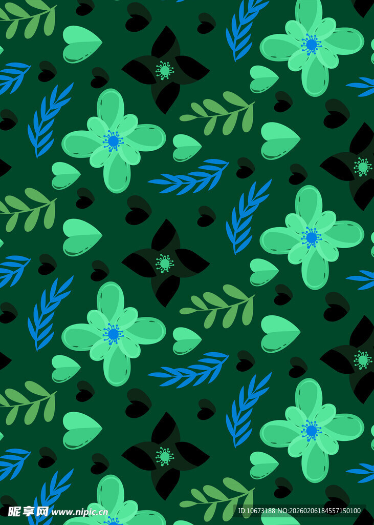 绿色花卉几何图案背景