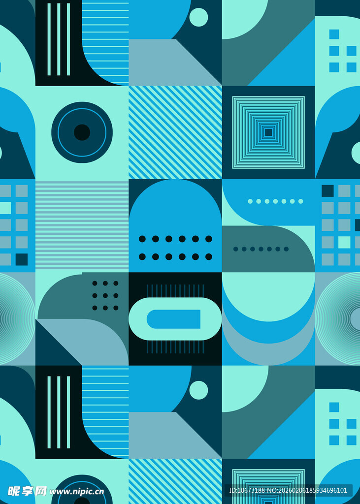 蓝调几何抽象图案设计