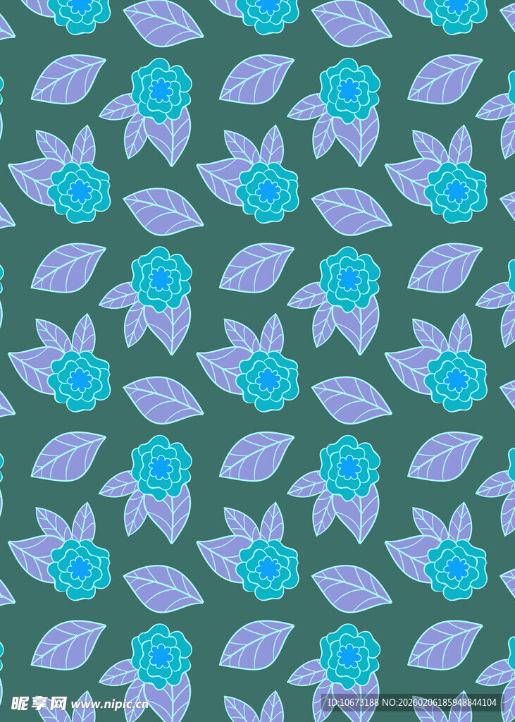 绿叶蓝花图案背景纹理