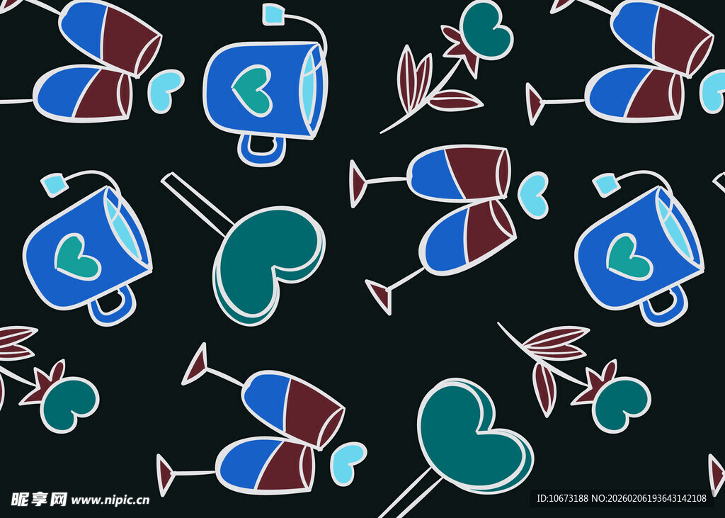 多彩酒杯心形图案背景