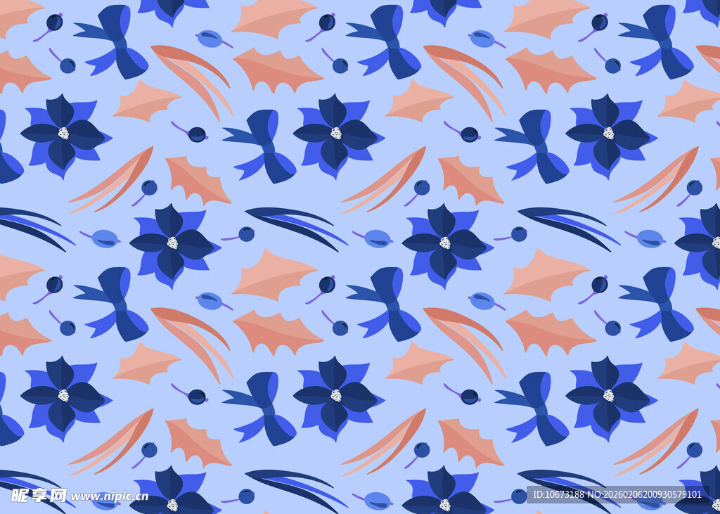 蓝橙花卉图案背景纹理