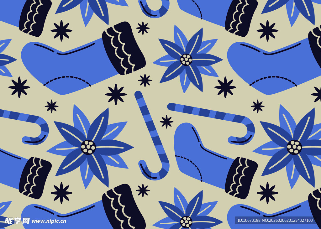 蓝黄几何植物图案设计