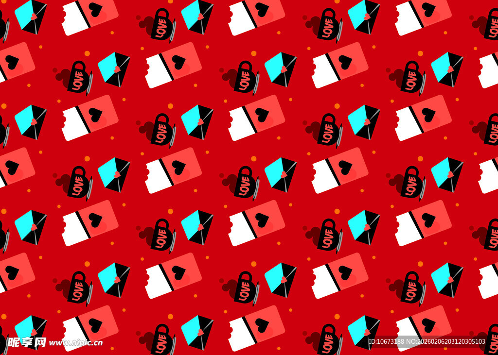 红色背景多彩图案无缝纹理