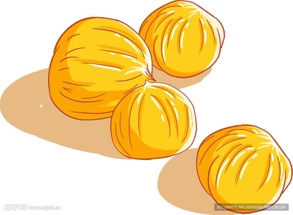 四个剥开的美味板栗