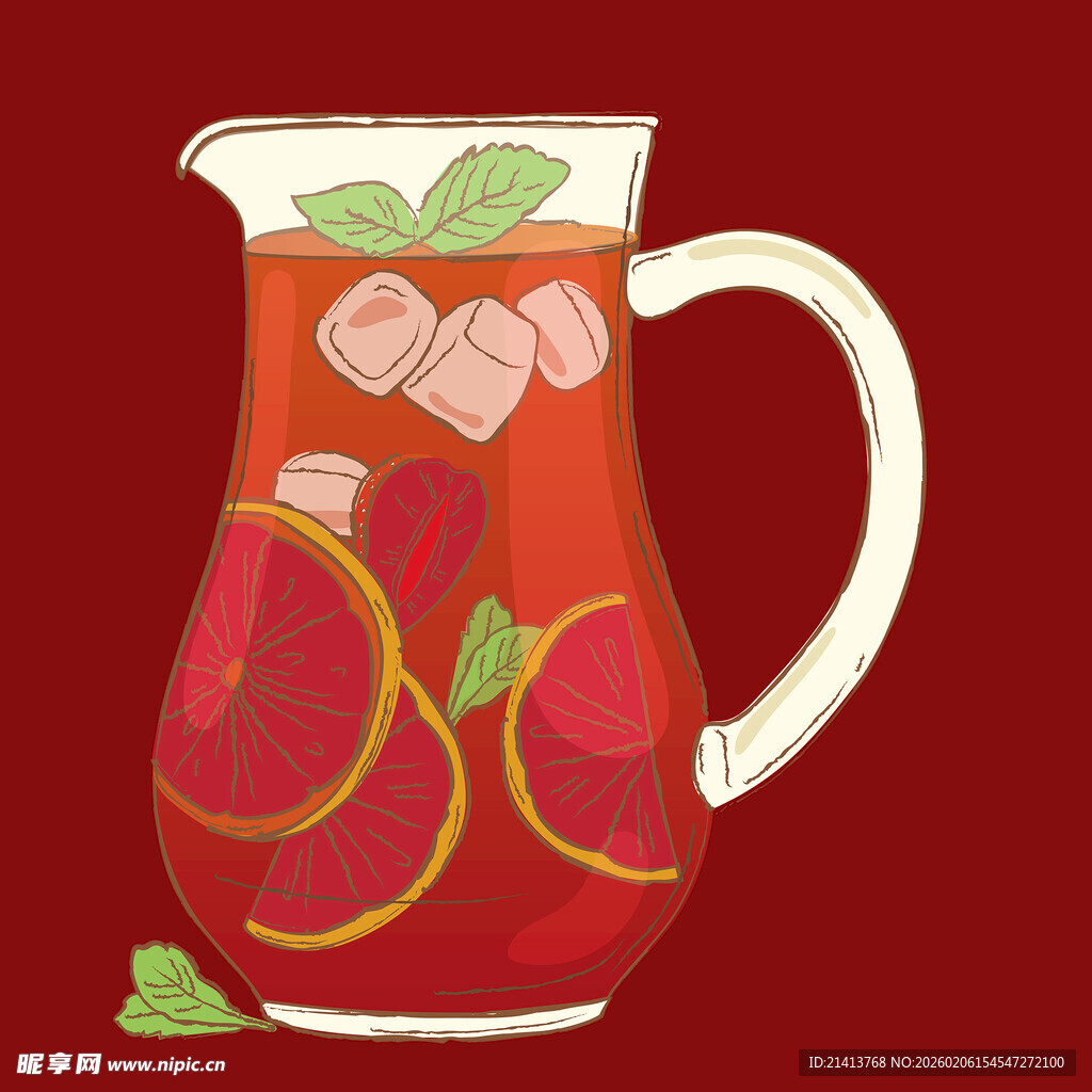 冰爽水果茶壶插画