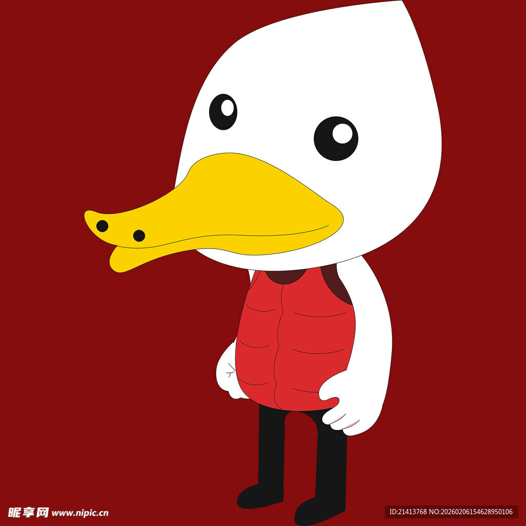 卡通白鸭穿红衣形象