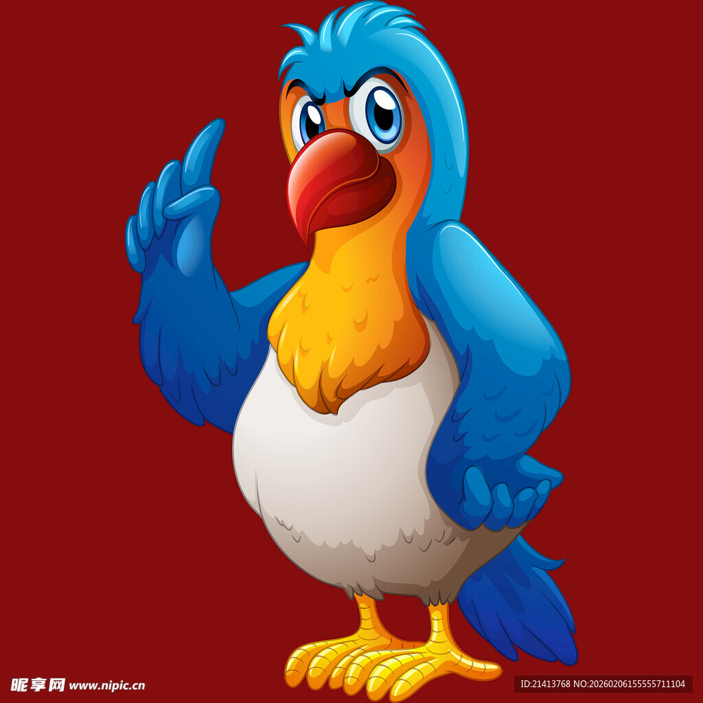 蓝色鹦鹉卡通形象打招呼