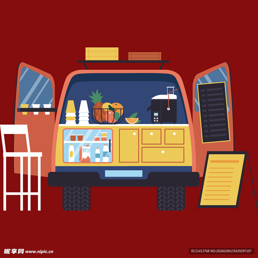 复古风移动餐车内部展示