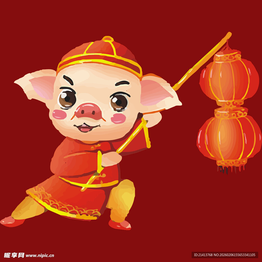 舞灯笼的可爱小猪形象