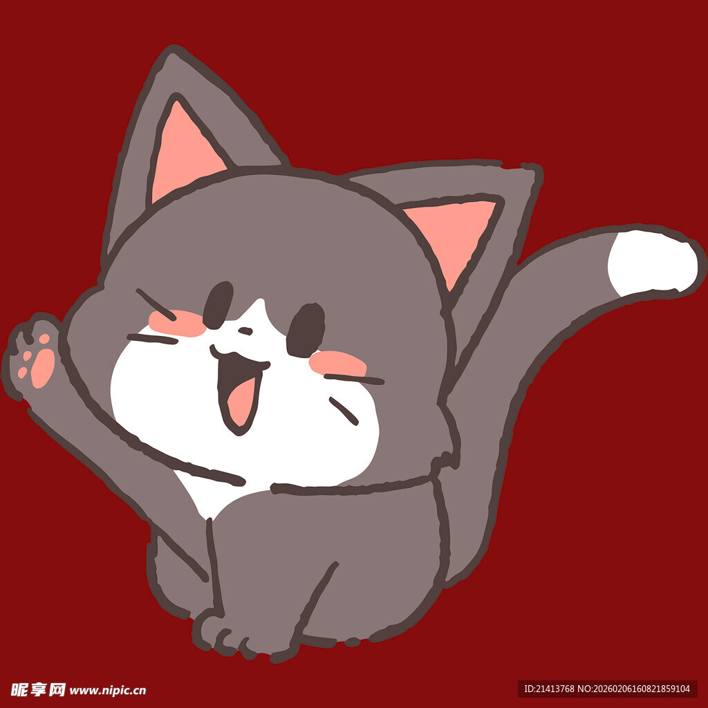 可爱灰猫开心挥手
