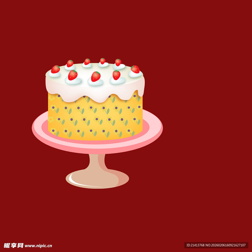红色背景上的美味装饰蛋糕