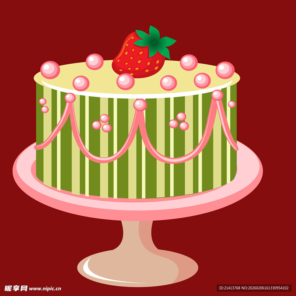 草莓装饰的条纹美味蛋糕