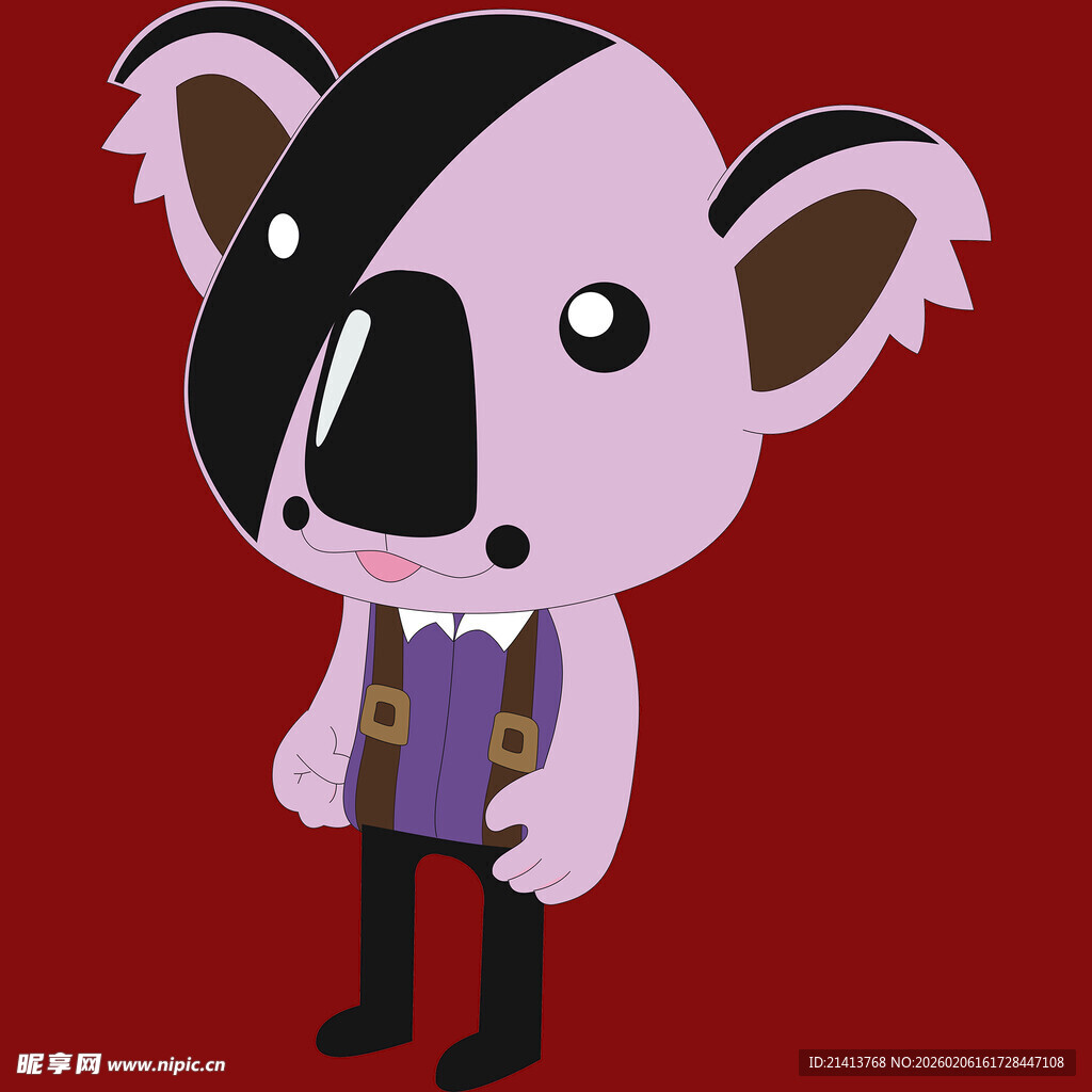 卡通考拉形象身着背带装